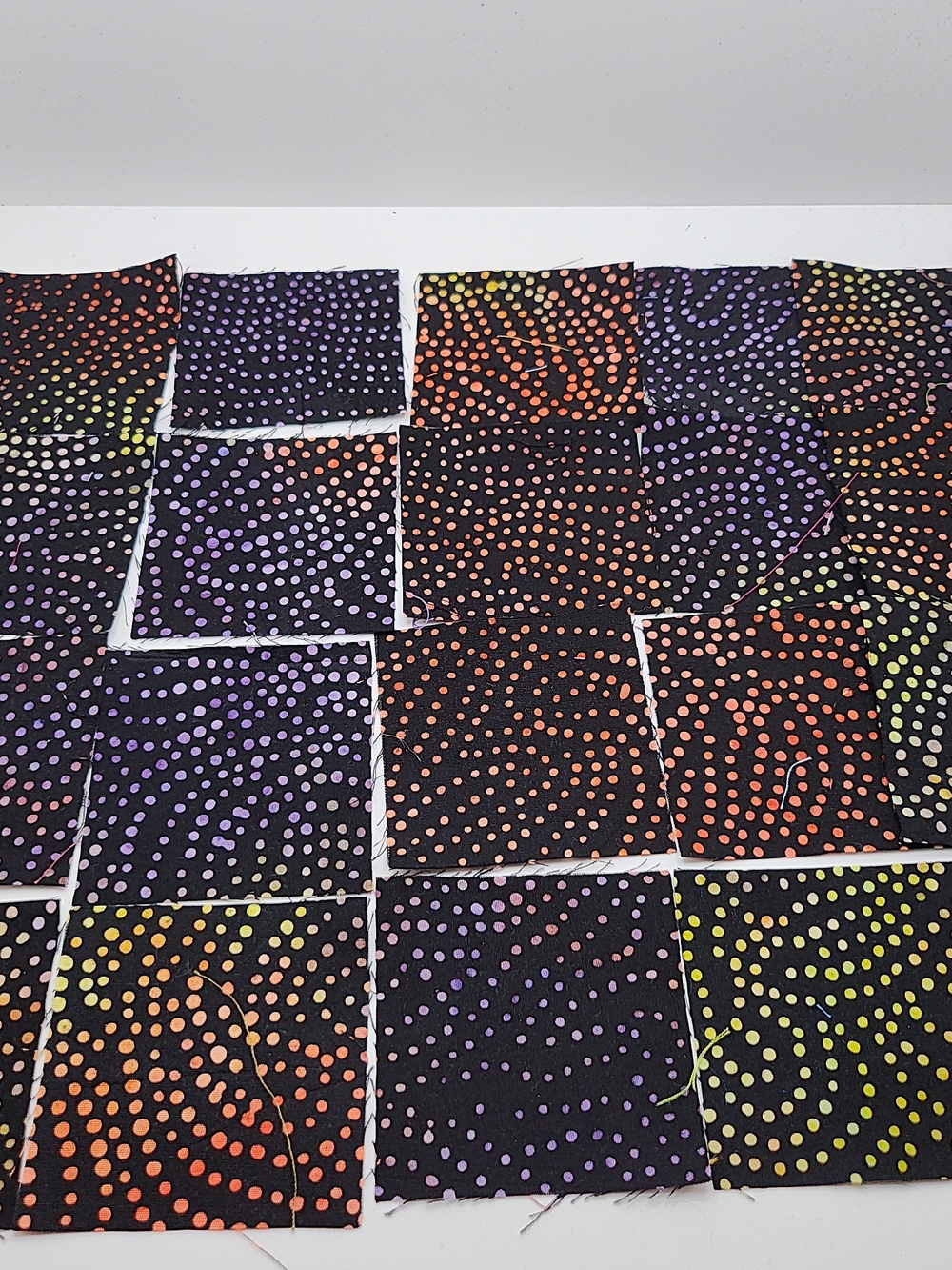 Decorative Dot Print Quilt Squares - Black with Multicolor Dots